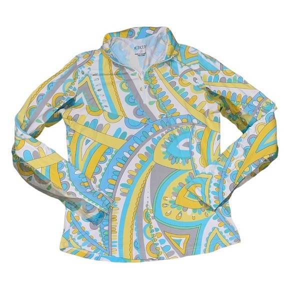 Ichikuls Tops - Ichikuls yellow blue pucci inspired half zip pullover women’s size small